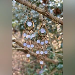 Tanzanite and Blue Jade Chandelier Earrings